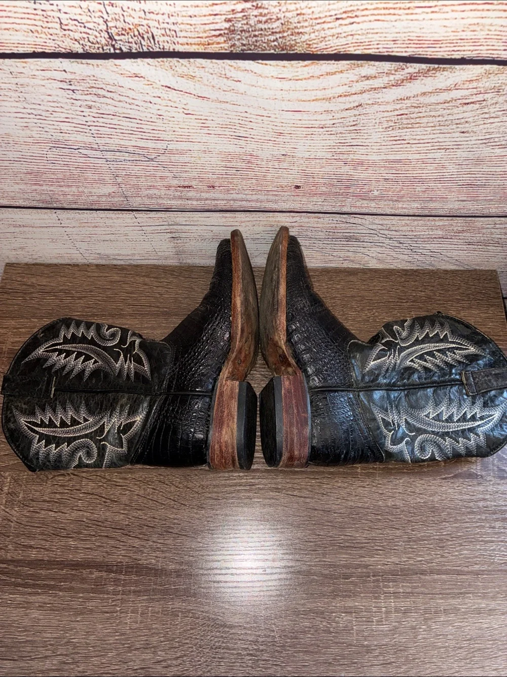Pre Owned Rock'Em Kids Black Exotic-Print Western Boots Square Toe 13